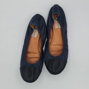 Lanvin Lambskin Navy Blue and Black Cap ballet flats